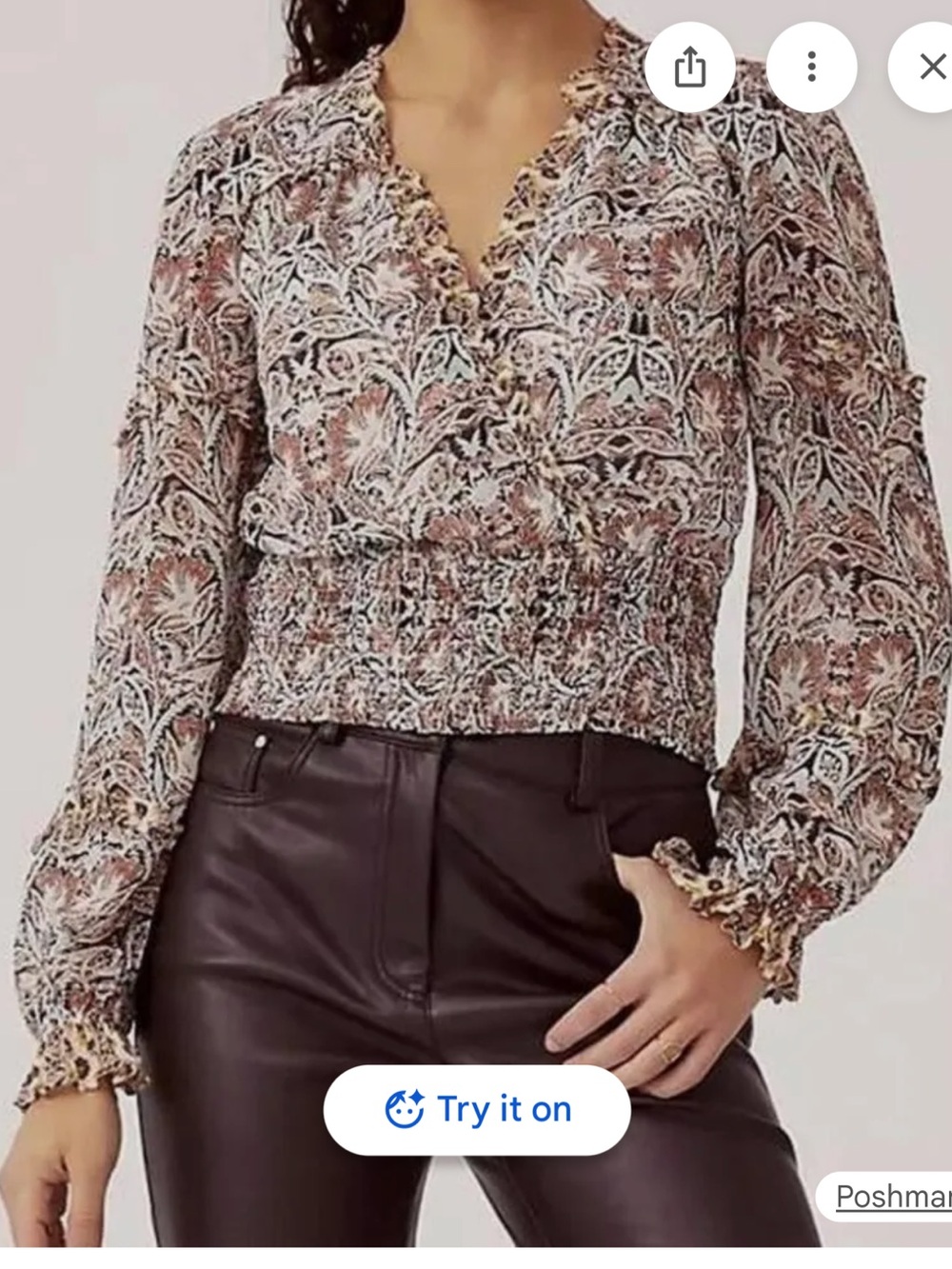 Anthropology Smocked Waist Long-Sleeve Top